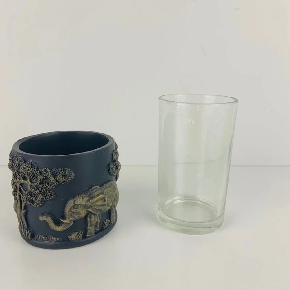 Brand New Navy Blue & Taupe Safari Themed Bathroom Set